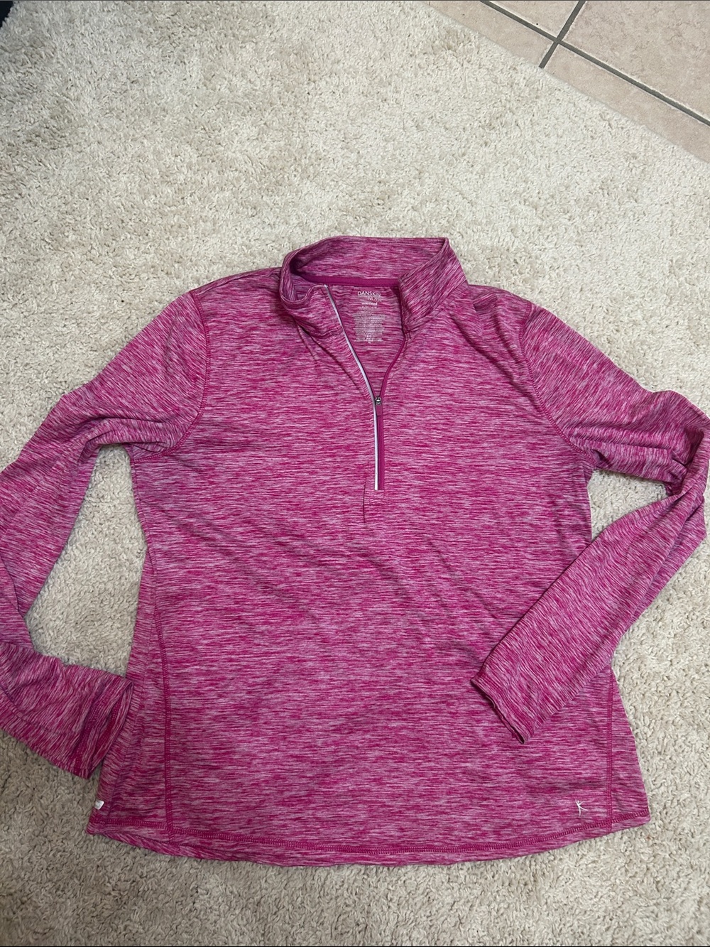 Crossposted! Danskin Pink Heathered Quarter-Zip Long Sleeve Top